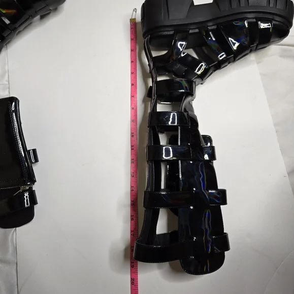 DOLLS KILL Club Exx black holographic stage‎ diver zip pouch gladiator sandals 9 - Picture 11 of 12